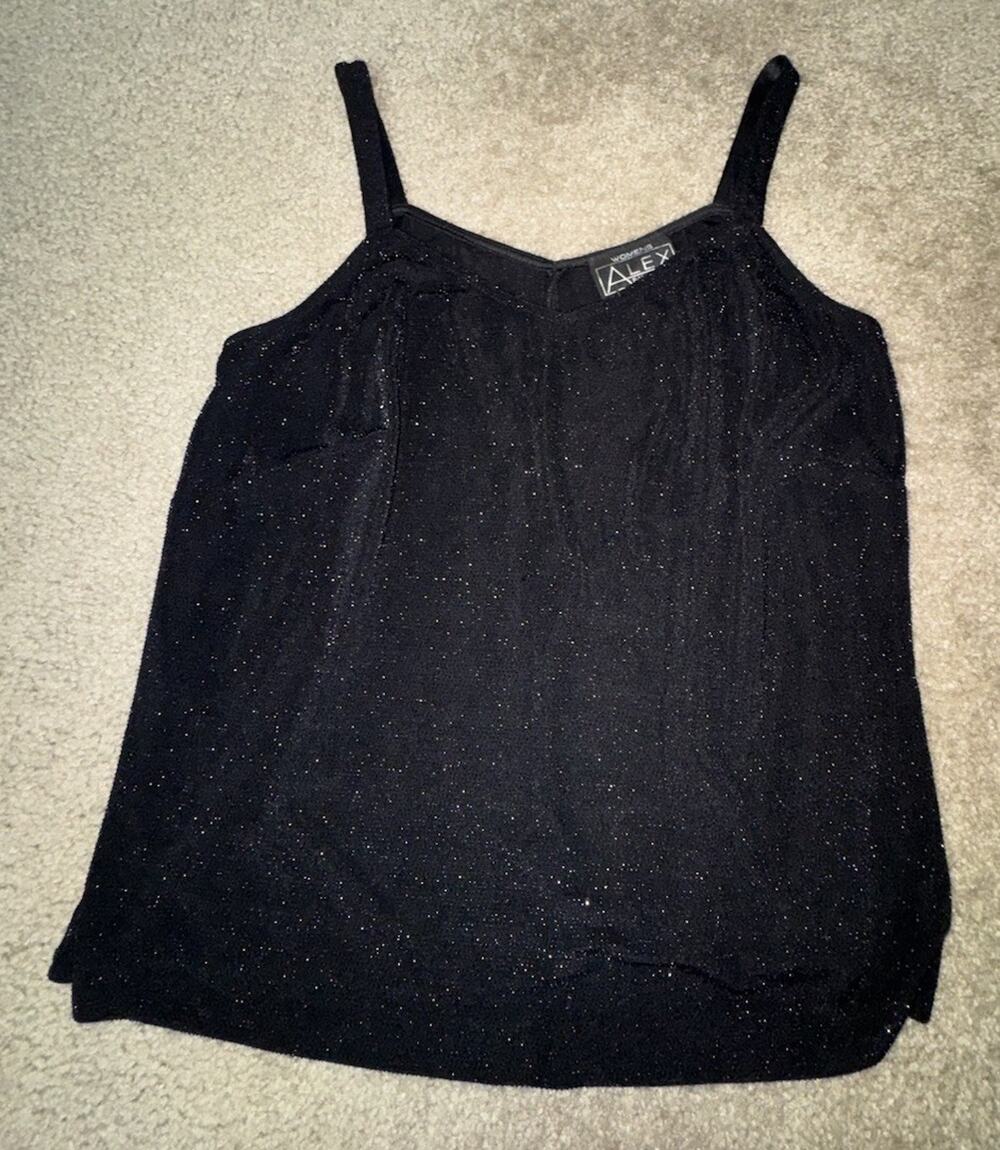 Alex Evenings Womens XL Black Shimmer Sleeveless Tank Top Glitter Party Blouse
